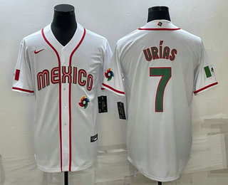 Men%27s Mexico Baseball #7 Julio Urias 2023 White Blue World Baseball Classic Stitched Jersey